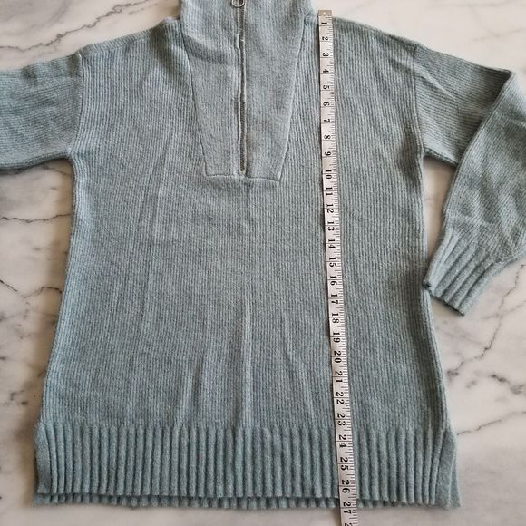 Lou & Grey Womens M Quarter Zip Sweater Half Mock Ribbed Super Soft Light Teal - Picture 4 of 7